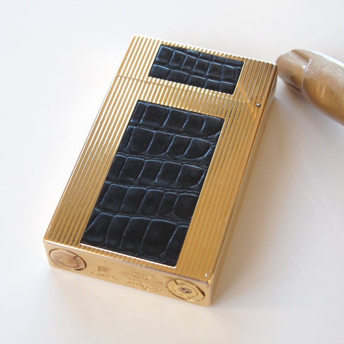 Hermes St Dupont Black Crocodile Lighter Ligne II - poupishop
