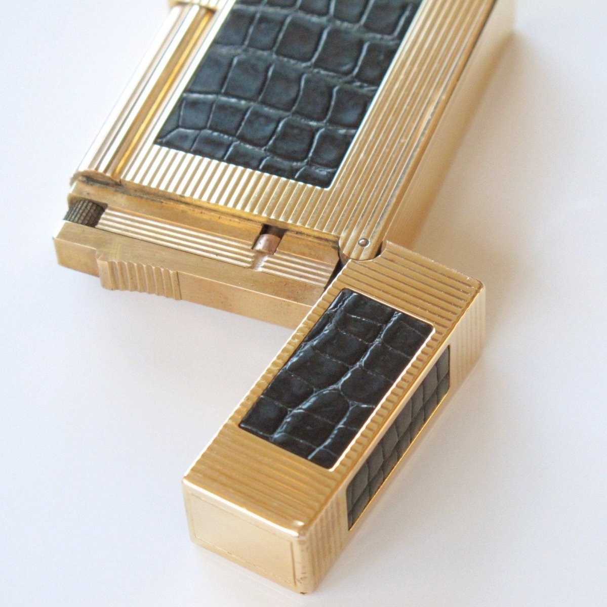 Hermes St Dupont Black Crocodile Lighter Ligne II - poupishop