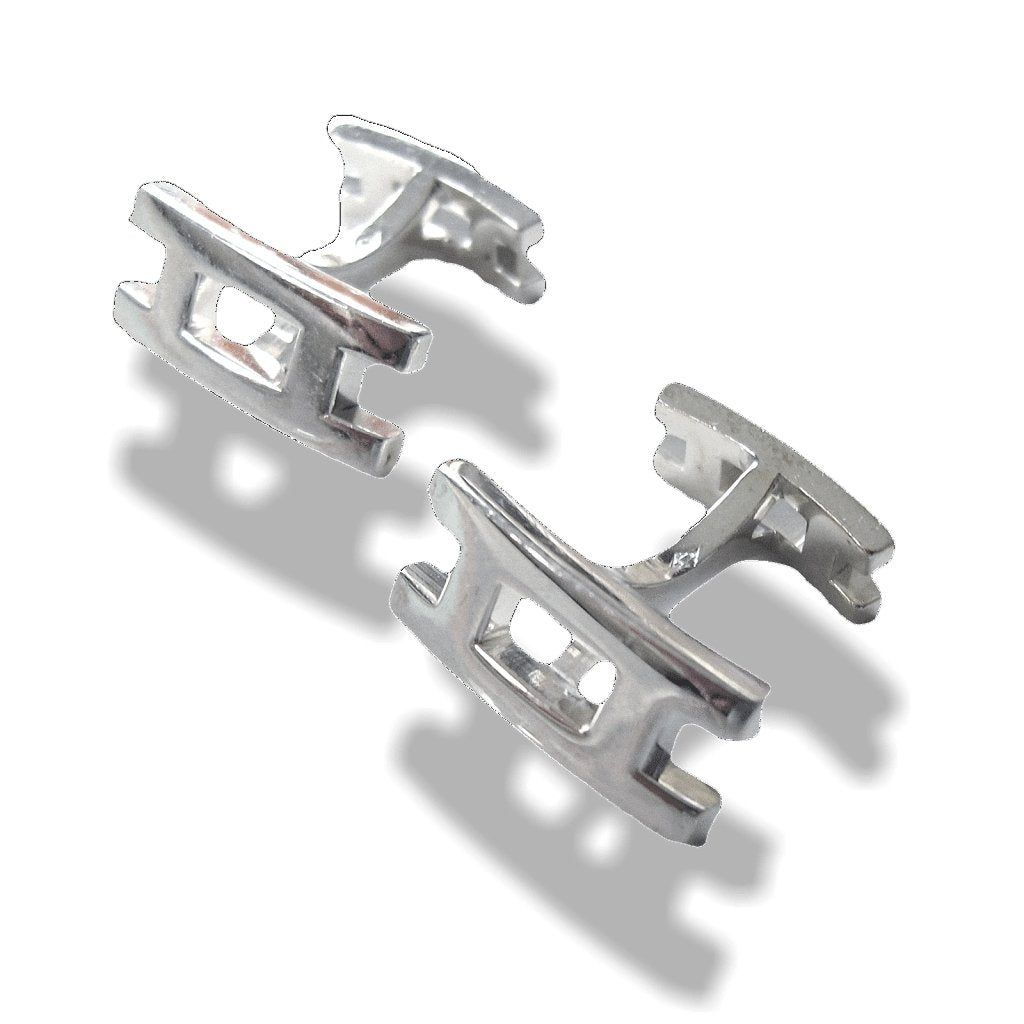 Hermes Sterling Silver Parallele Cufflinks H, NIB! - poupishop