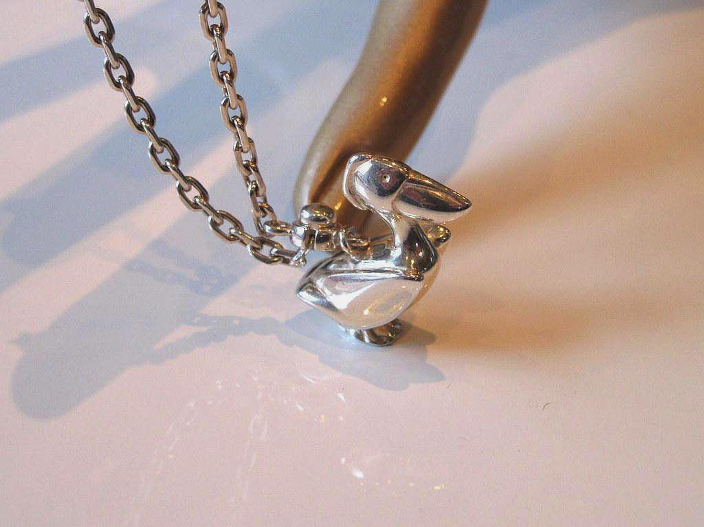 Hermes Sterling Silver Pelican Bag Charm Key Ring - poupishop