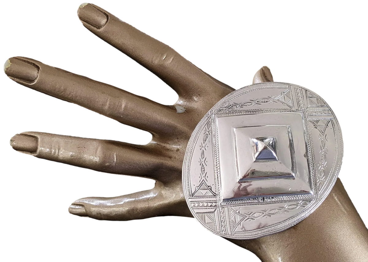 Hermes Huge Shiny Sterling Silver "Touareg" Belt Buckle 42 mm