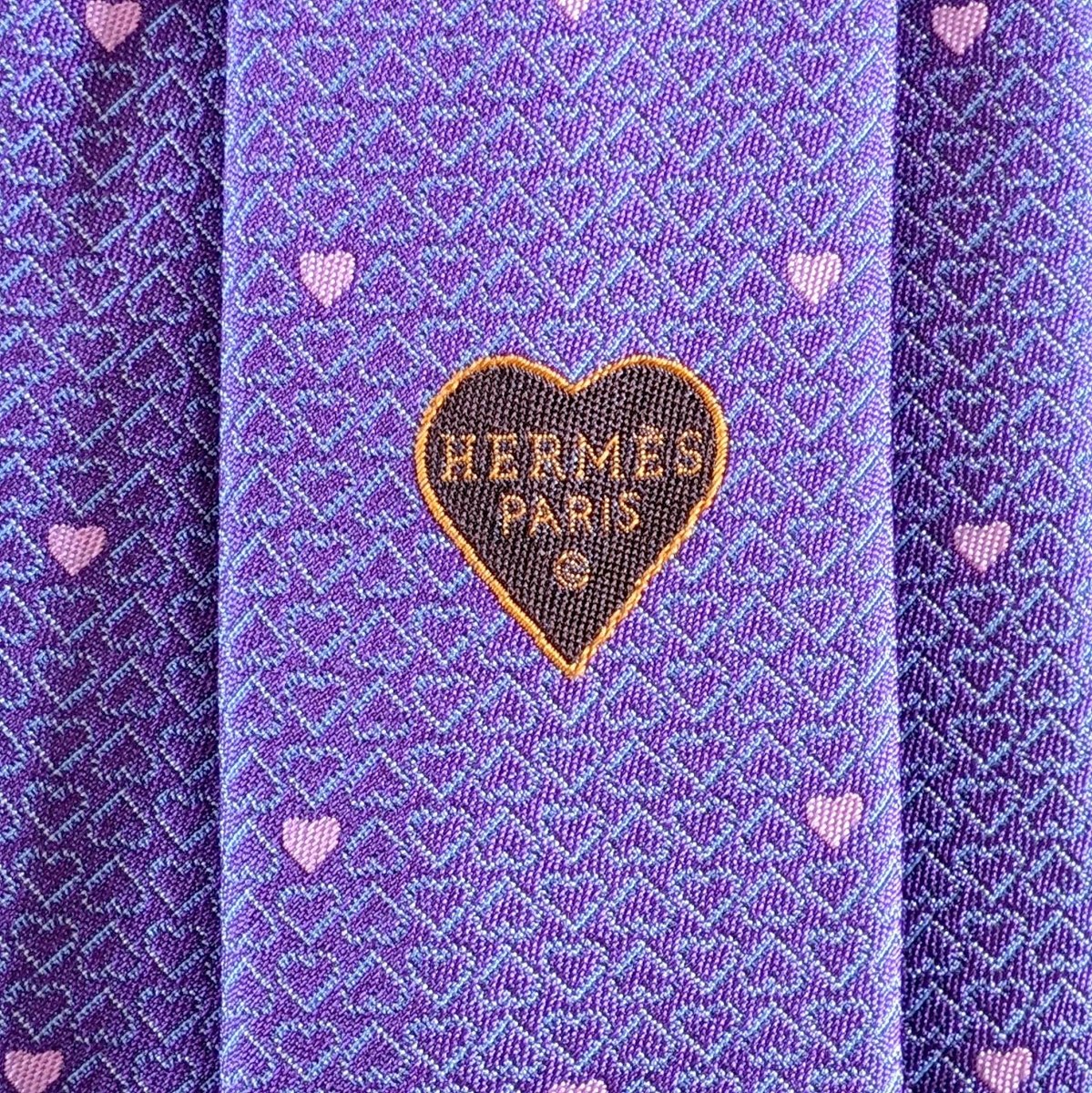 Hermes [T5] Purple/White/Pink SAINT VALENTIN Heavy Twill Silk Tie 8 cm  BNWT!