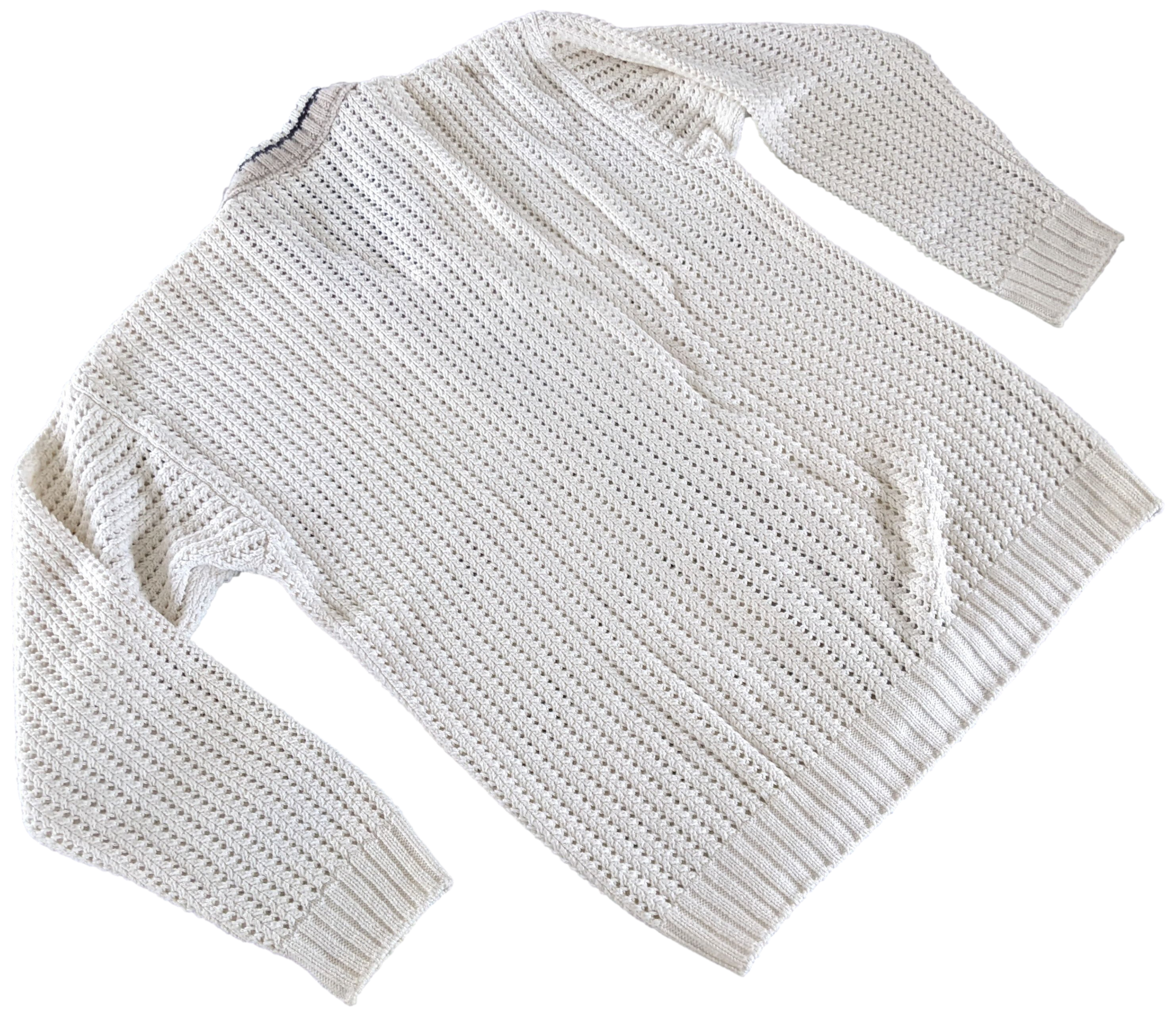 Hermes Men's Blanc/Noir/Beige Cashmere/Cotton Tennis Long-Sleeve V-Neck Cardigan SzXL