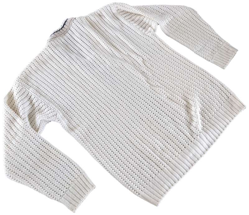 Hermes Men's Blanc/Noir/Beige Cashmere/Cotton Tennis Long-Sleeve V-Neck Cardigan SzXL