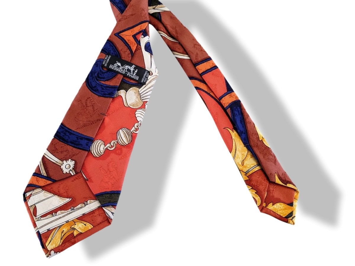 Hermes Terre de sienne/Or/Noir/Bleu Instruction du Roy Printed Jacquard Silk Tie, Box! - poupishop