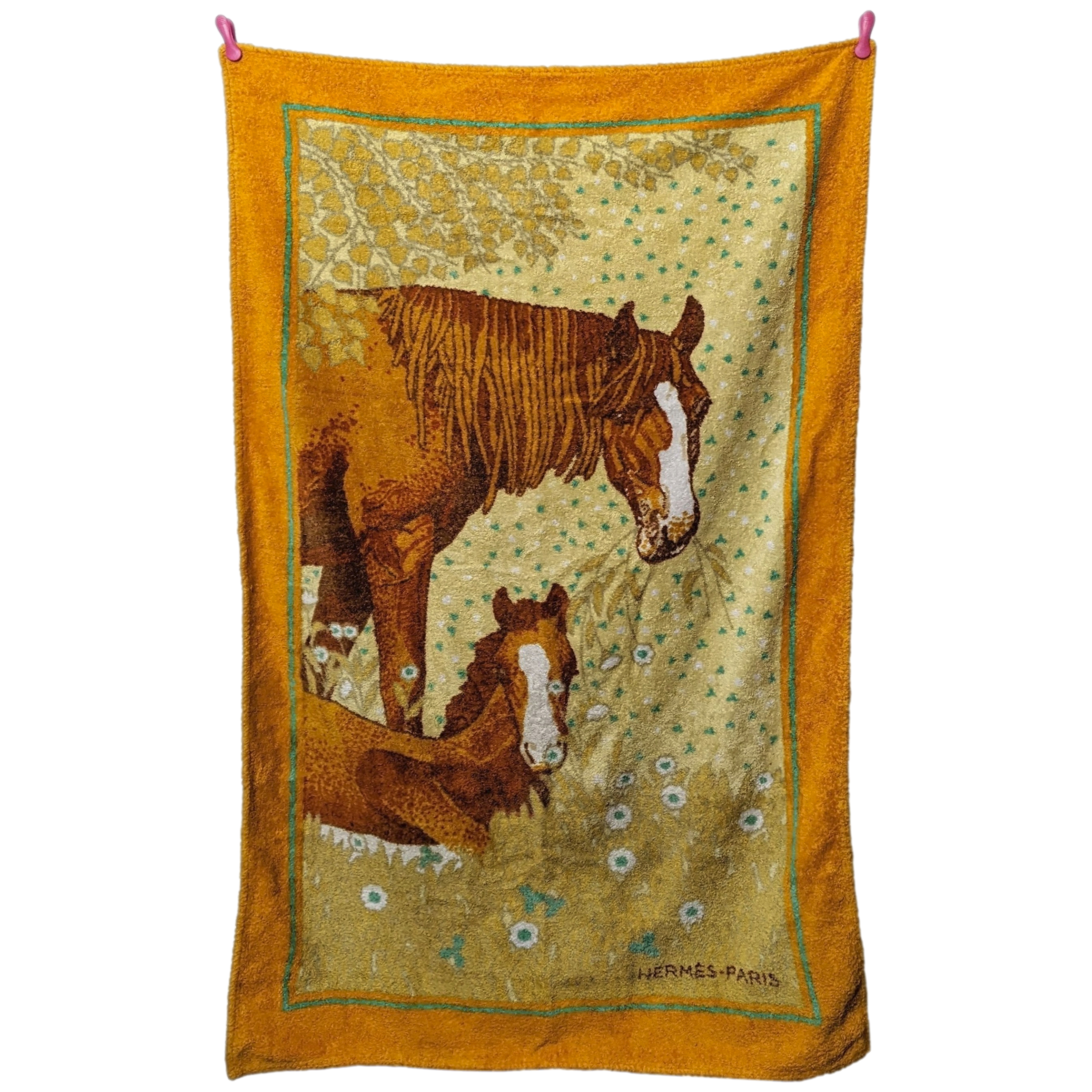 Hermes Orange "The broodmare and her Foal" Cotton Terry Horses Beach Towel 90 x 150 cm