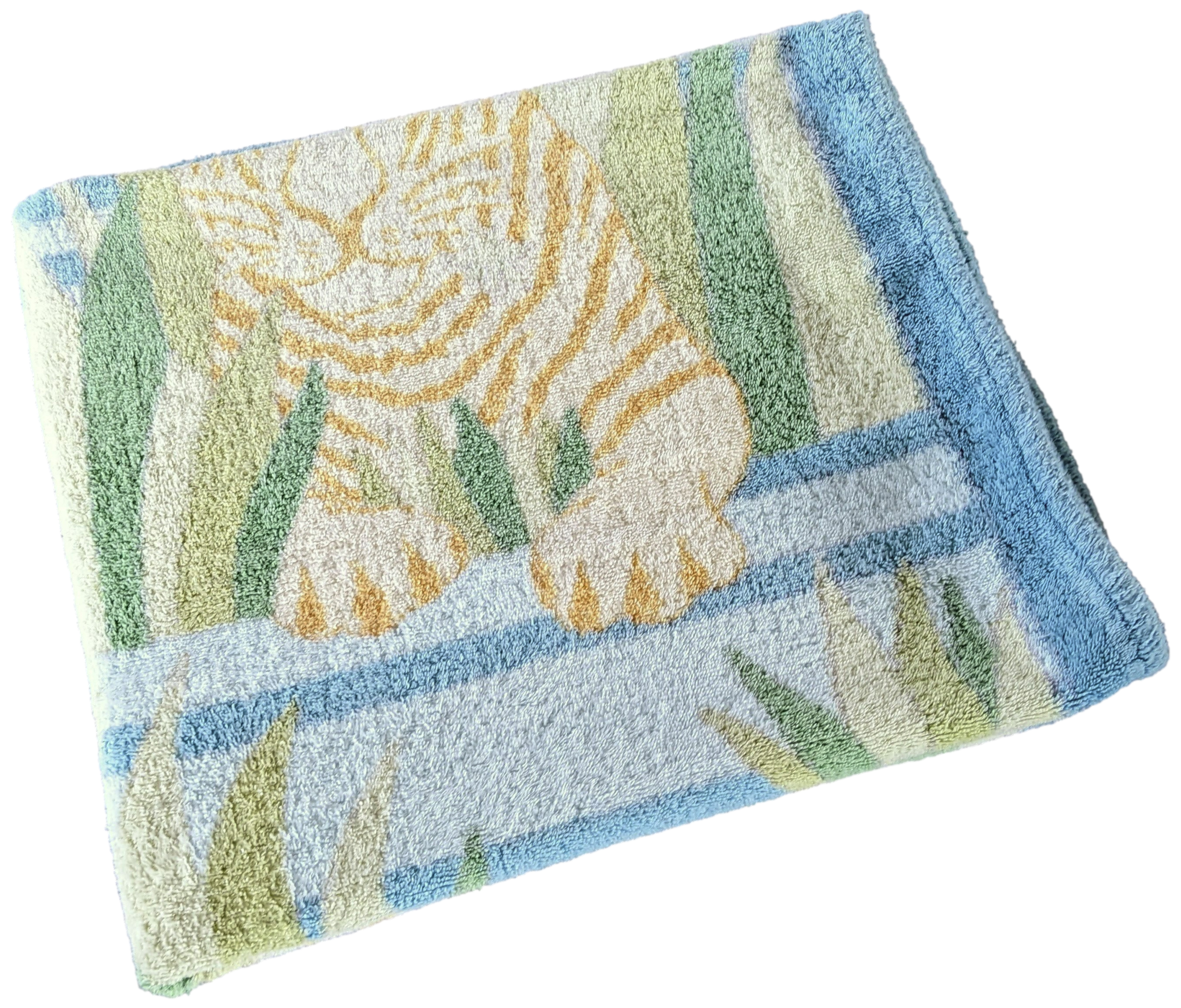 Hermes Light Turquoise "Tigres dans les Bles" Tapis de Plage Terry Beach Towel 90 x 150 cm