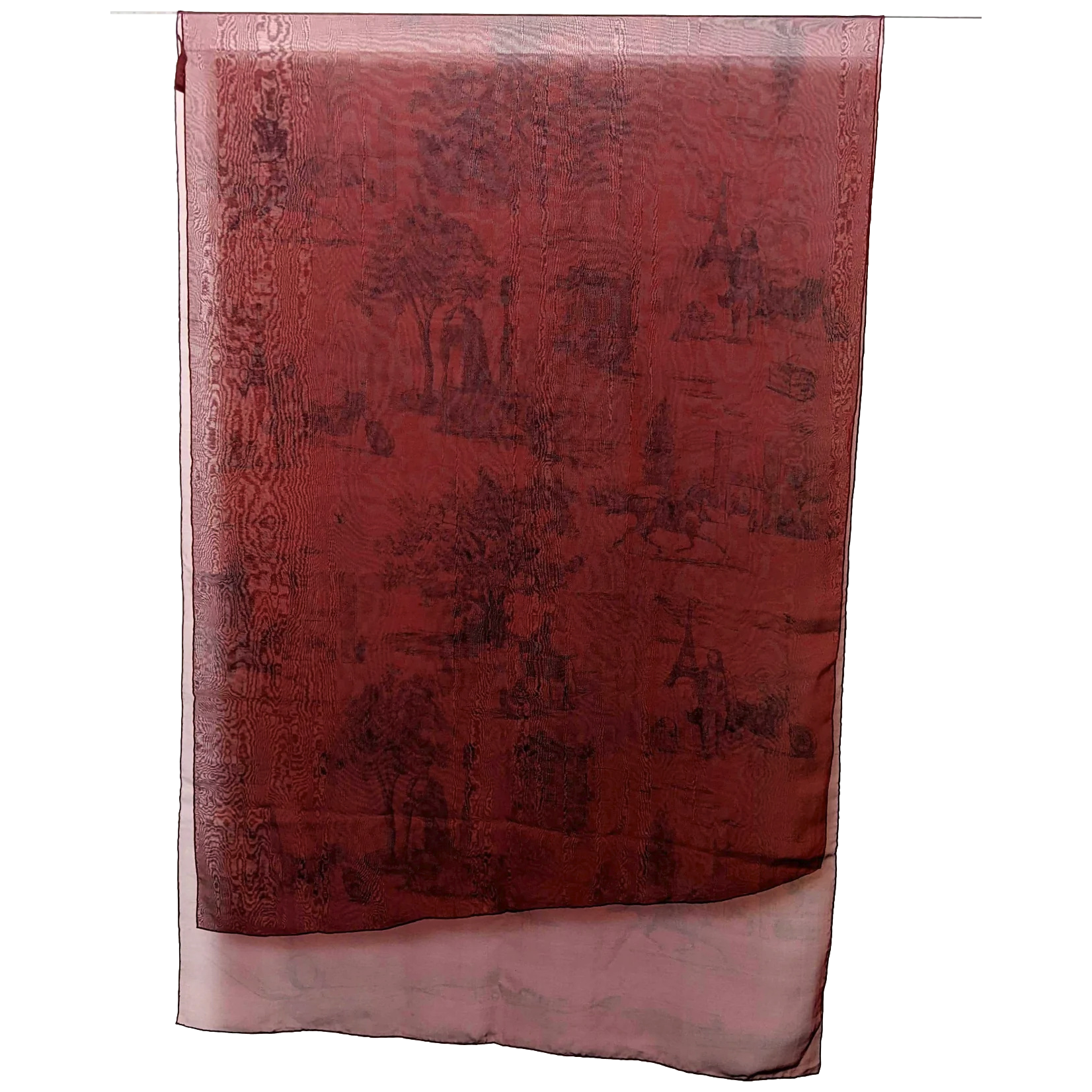 Hermes 2000s Bordeaux/Noir "Toile" by Sophie de Seynes Mousseline Changeante Silk Etole Stole