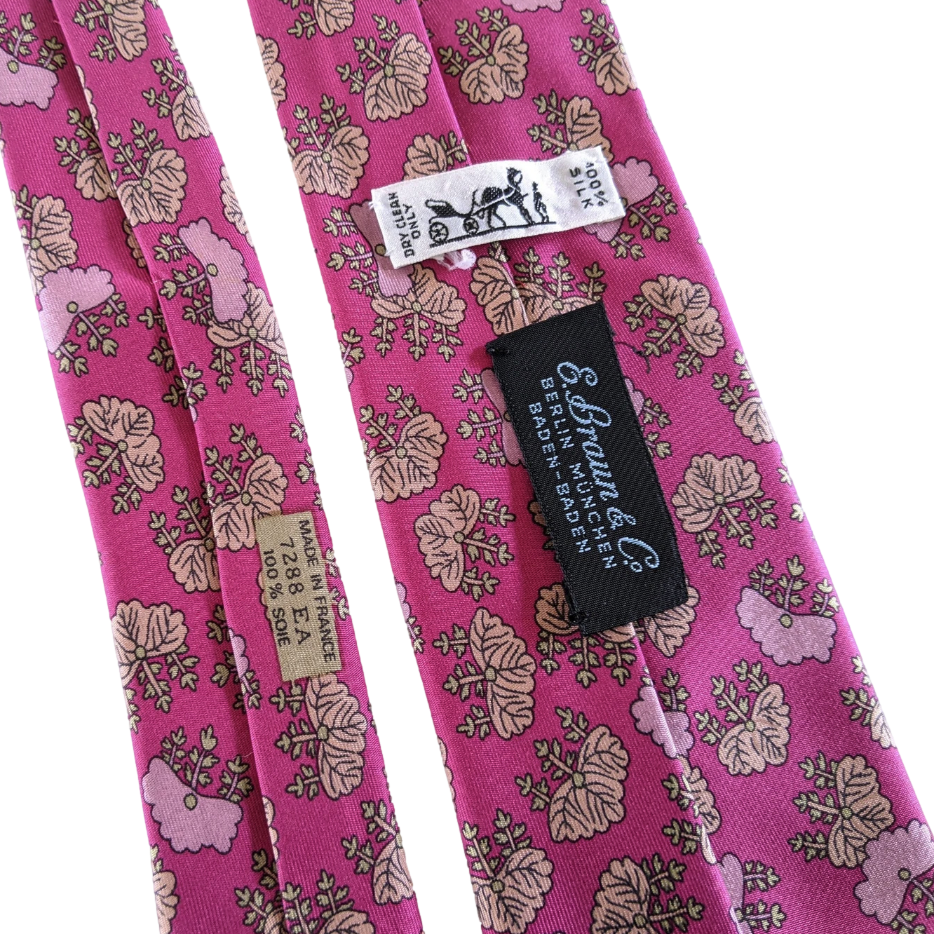 Hermes Framboise/Old Pink "Trees" Twill Silk Tie 8cm Ref. 7288 EA