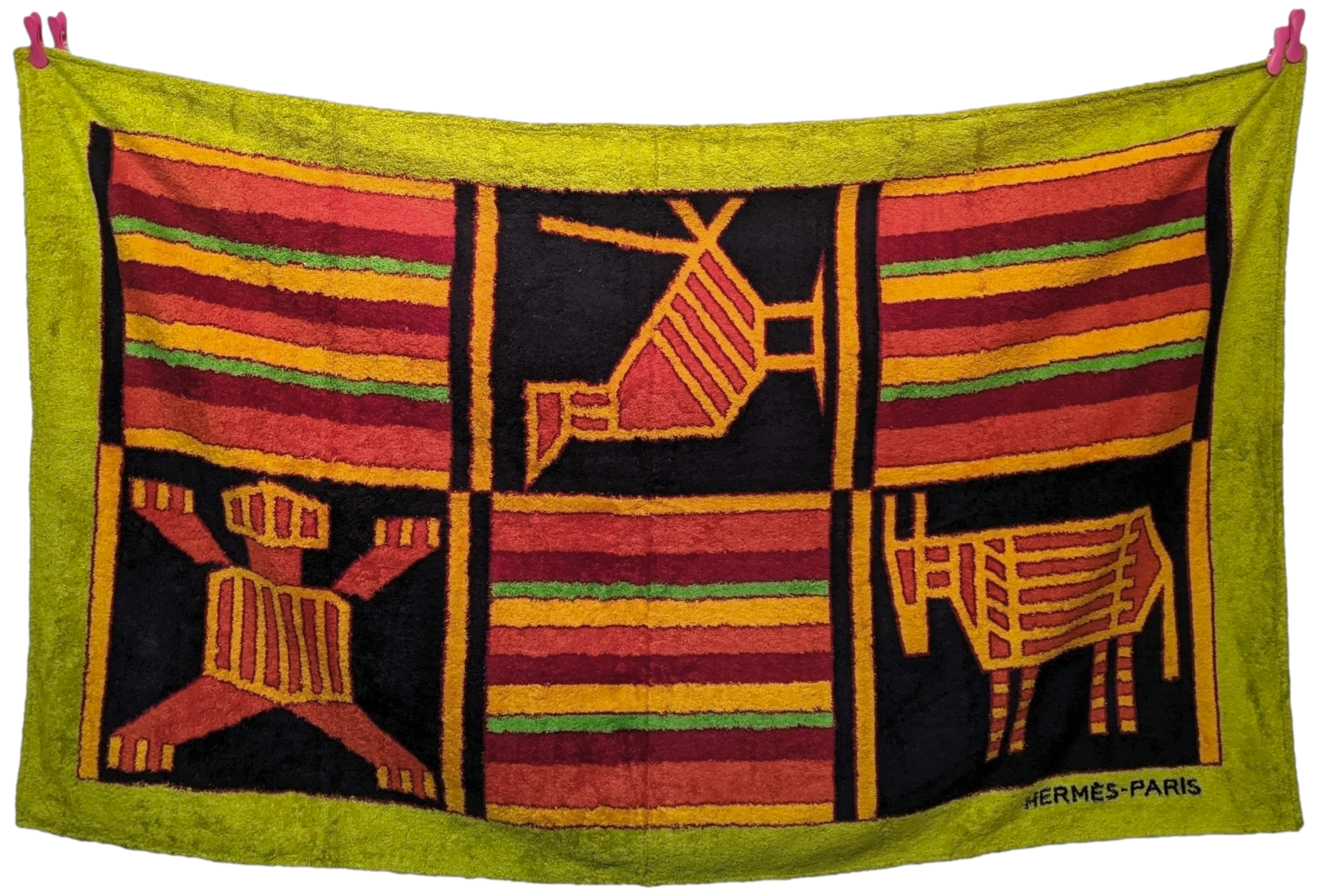 Hermes Vintage "Tribal" Cotton Terry Beach Towel 90 x 150 cm