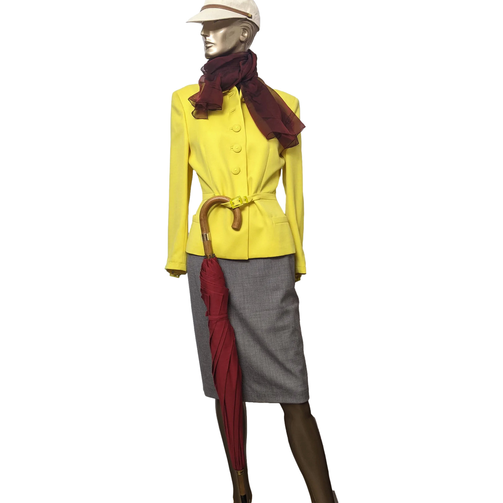 Hermes Rouge Canvas Umbrella with Natural Wood Handle, Made in England
