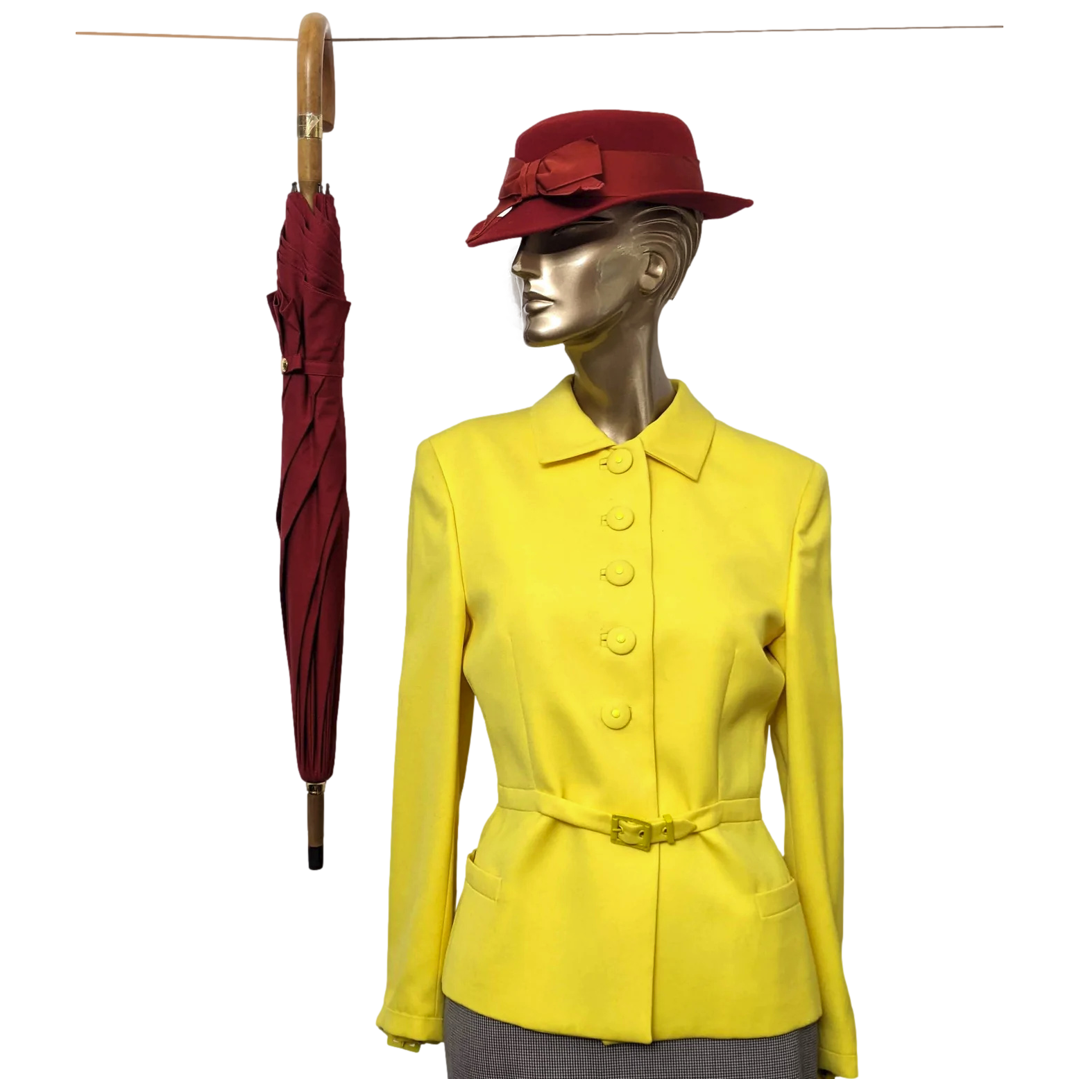 Hermes Rouge Canvas Umbrella with Natural Wood Handle, Made in England