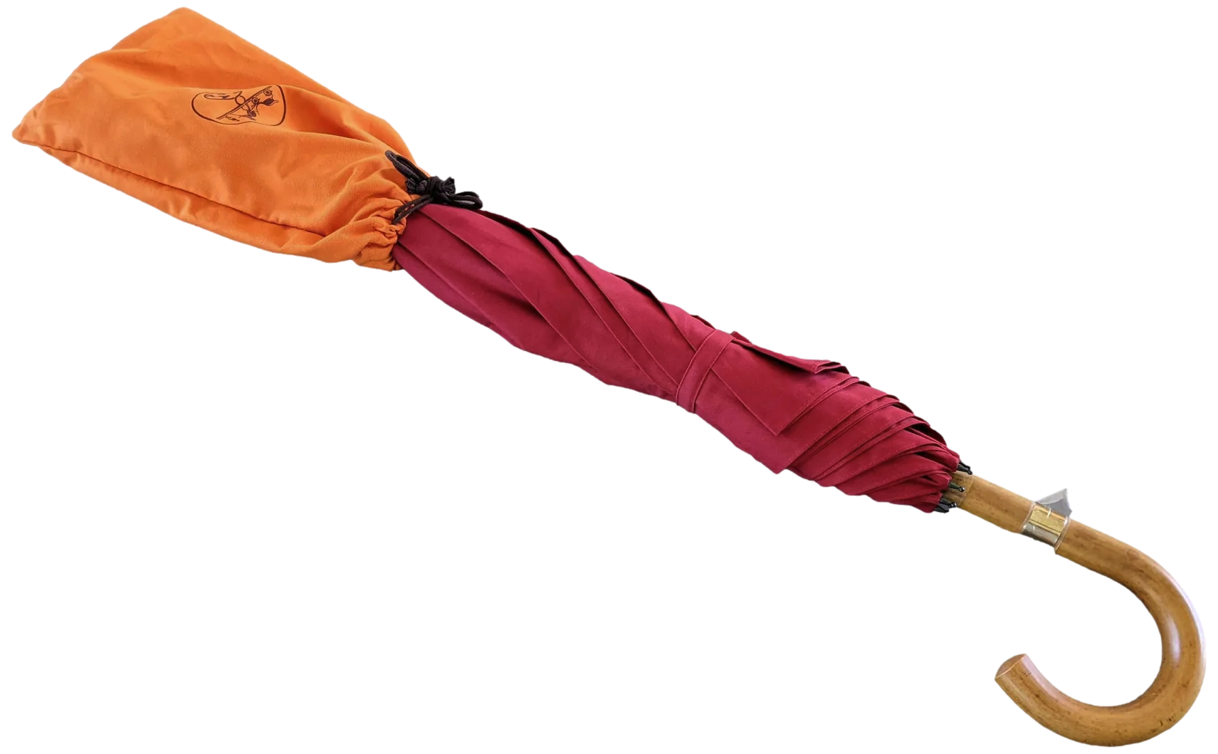 Hermes Rouge Canvas Umbrella with Natural Wood Handle, Made in England
