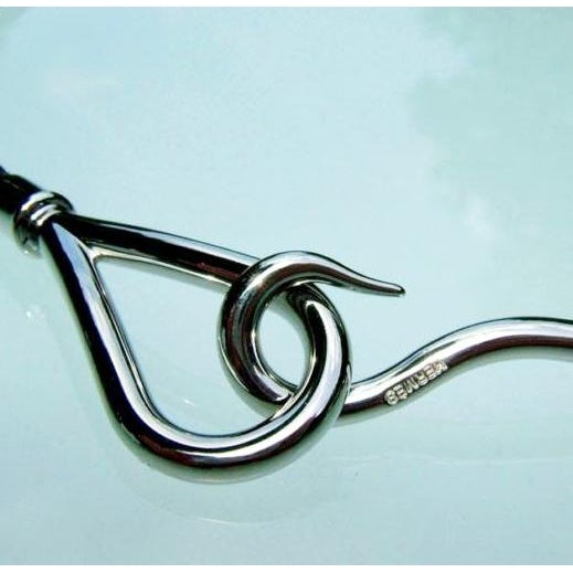 Hermes Unisex Black Leather & Plated Silver Necklace Jumbo, New! - poupishop