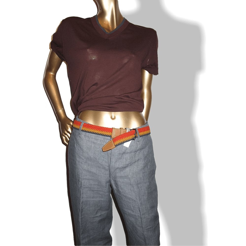 Hermes Unisex Multi Colors Braided Cotton & Calfskin Leather Etriviere Belt, NIB! - poupishop