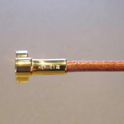 Hermes Unisex Natural Leather & Plated Gold Necklace Quitte ou Double, New! - poupishop