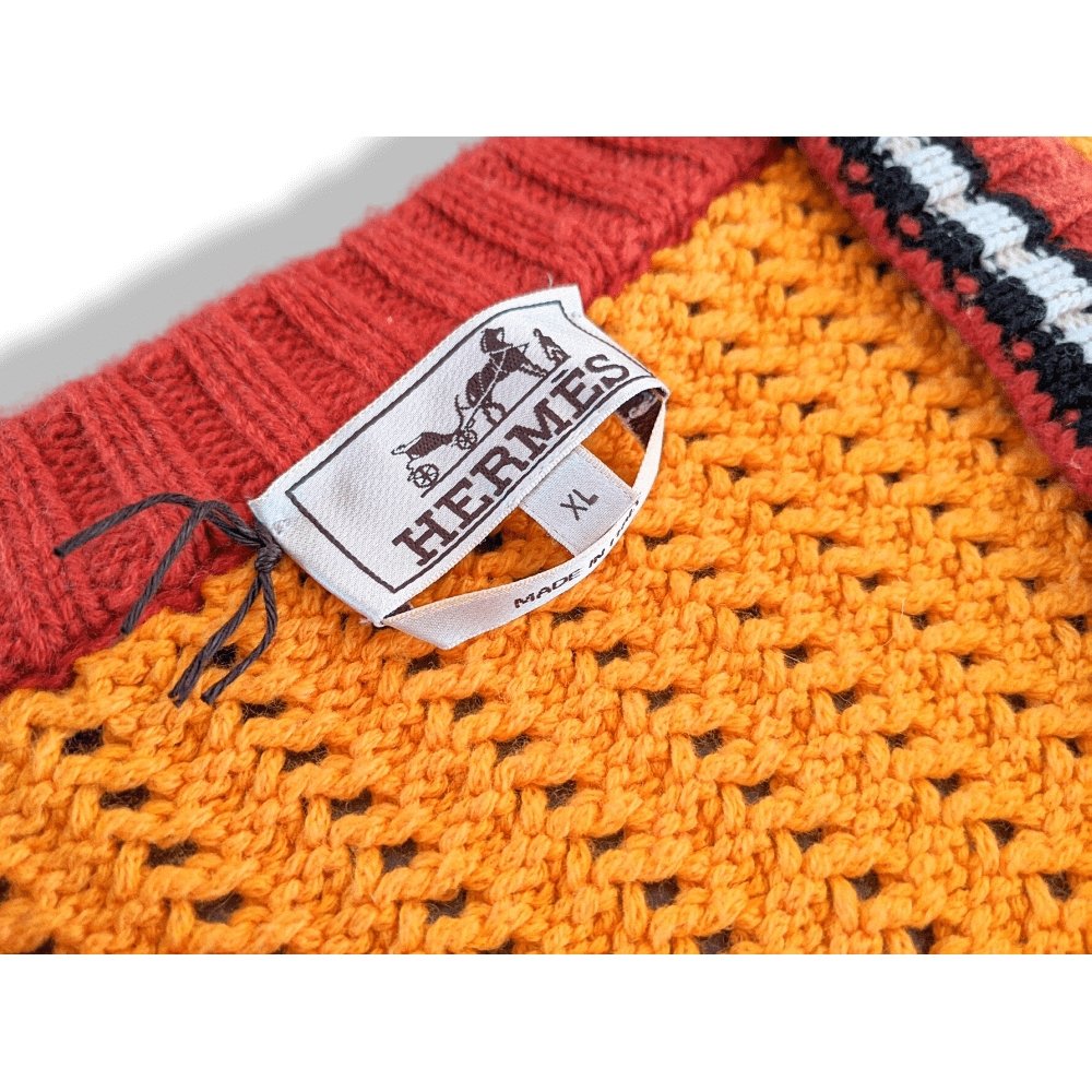 Hermes Unisex Orange Cashmere/Cotton Oversized TENNIS V-NECK Jumper Sweater, BNEW! - poupishop