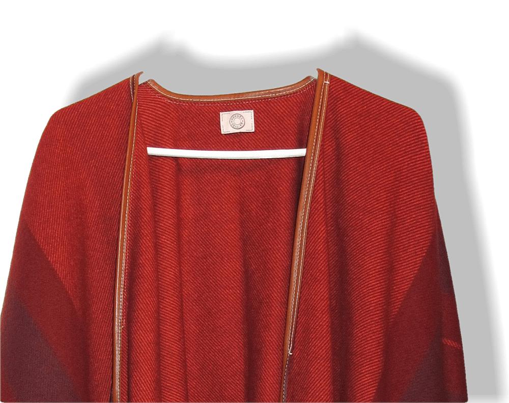 Hermes Unisex Rouge H Rocabar Poncho Fringed Wool & Cashmere with Huge Pompons, New! - poupishop