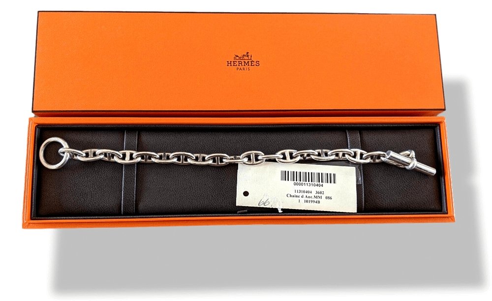 Hermes Unisex Sterling Silver 925 CHAINE D'ANCRE MM Bracelet Size XL, NWTIB! - poupishop