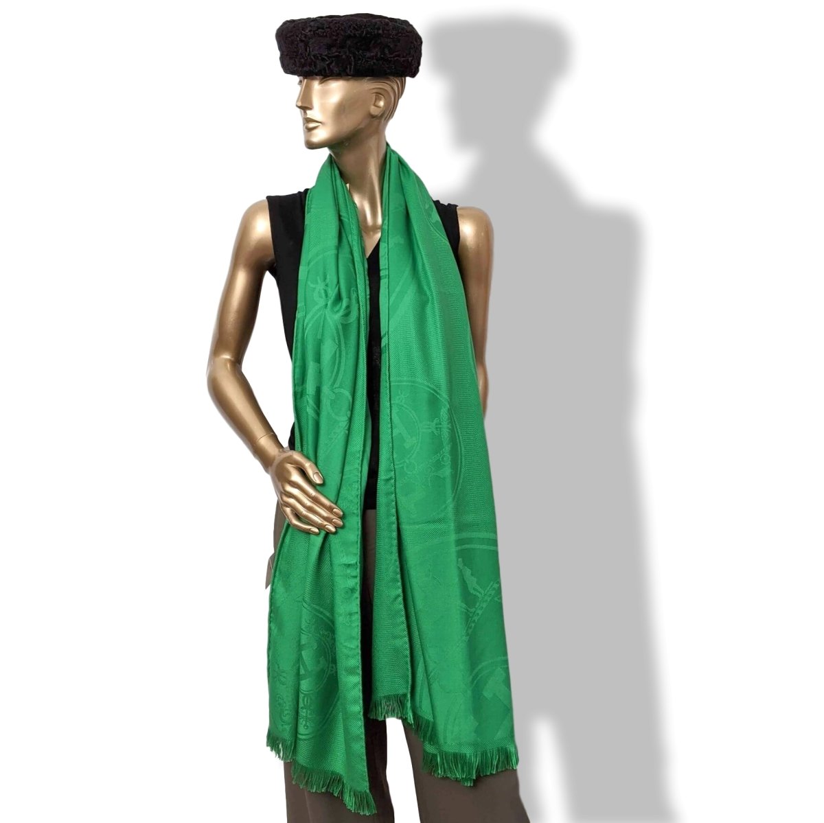 Hermes Vert Billard ETOLE NEW LIBRIS CONFESSIONS D'EX-LIBRIS Muffler Fringed 85% Cashmere/15% Silk 75 x 210 cm, BNWT! - poupishop