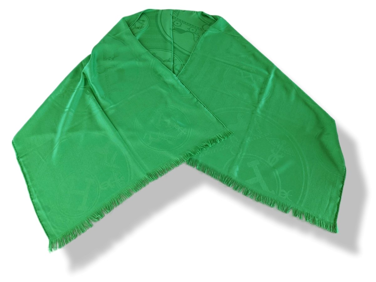 Hermes Vert Billard ETOLE NEW LIBRIS CONFESSIONS D'EX-LIBRIS Muffler Fringed 85% Cashmere/15% Silk 75 x 210 cm, BNWT! - poupishop