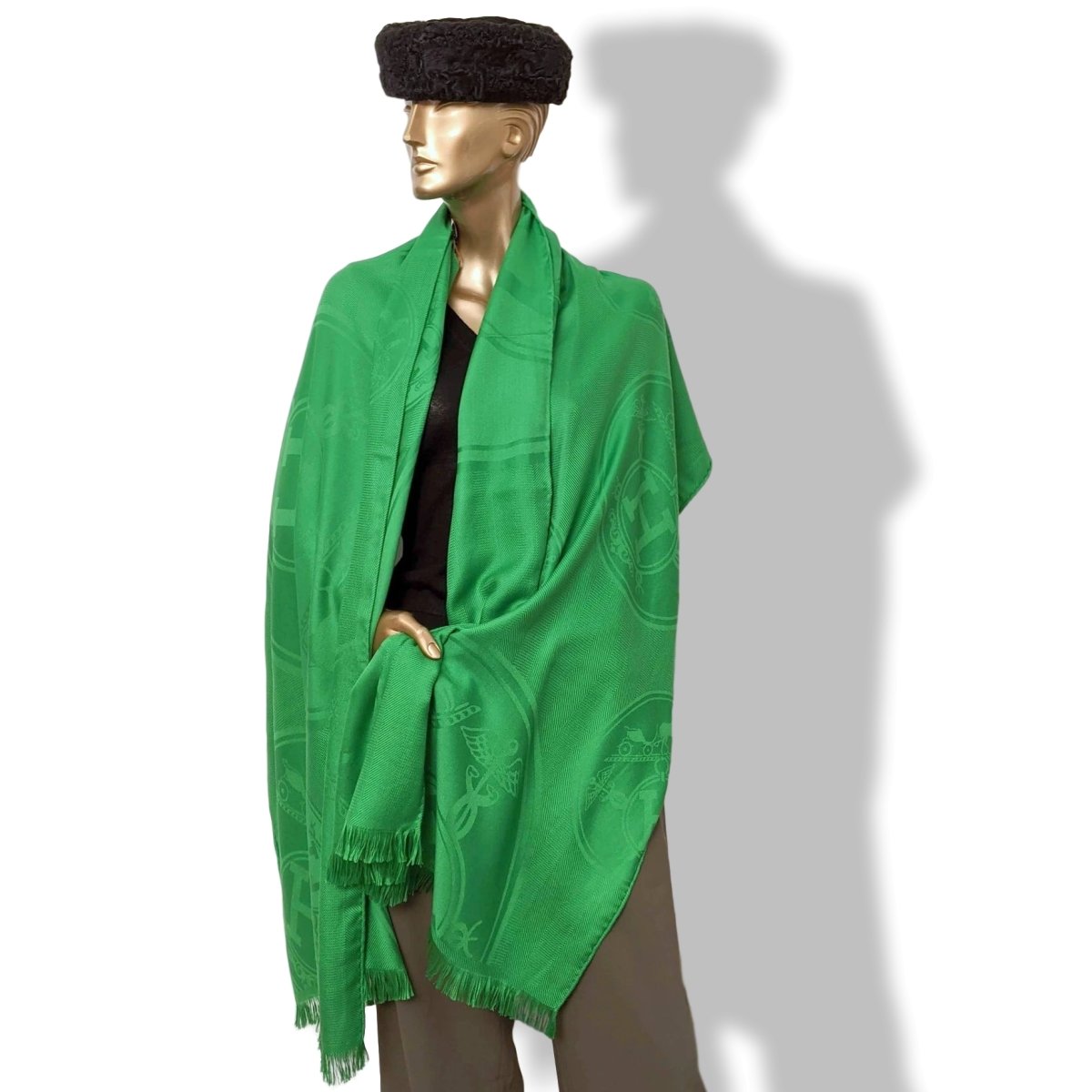 Hermes Vert Billard ETOLE NEW LIBRIS CONFESSIONS D'EX-LIBRIS Muffler Fringed 85% Cashmere/15% Silk 75 x 210 cm, BNWT! - poupishop