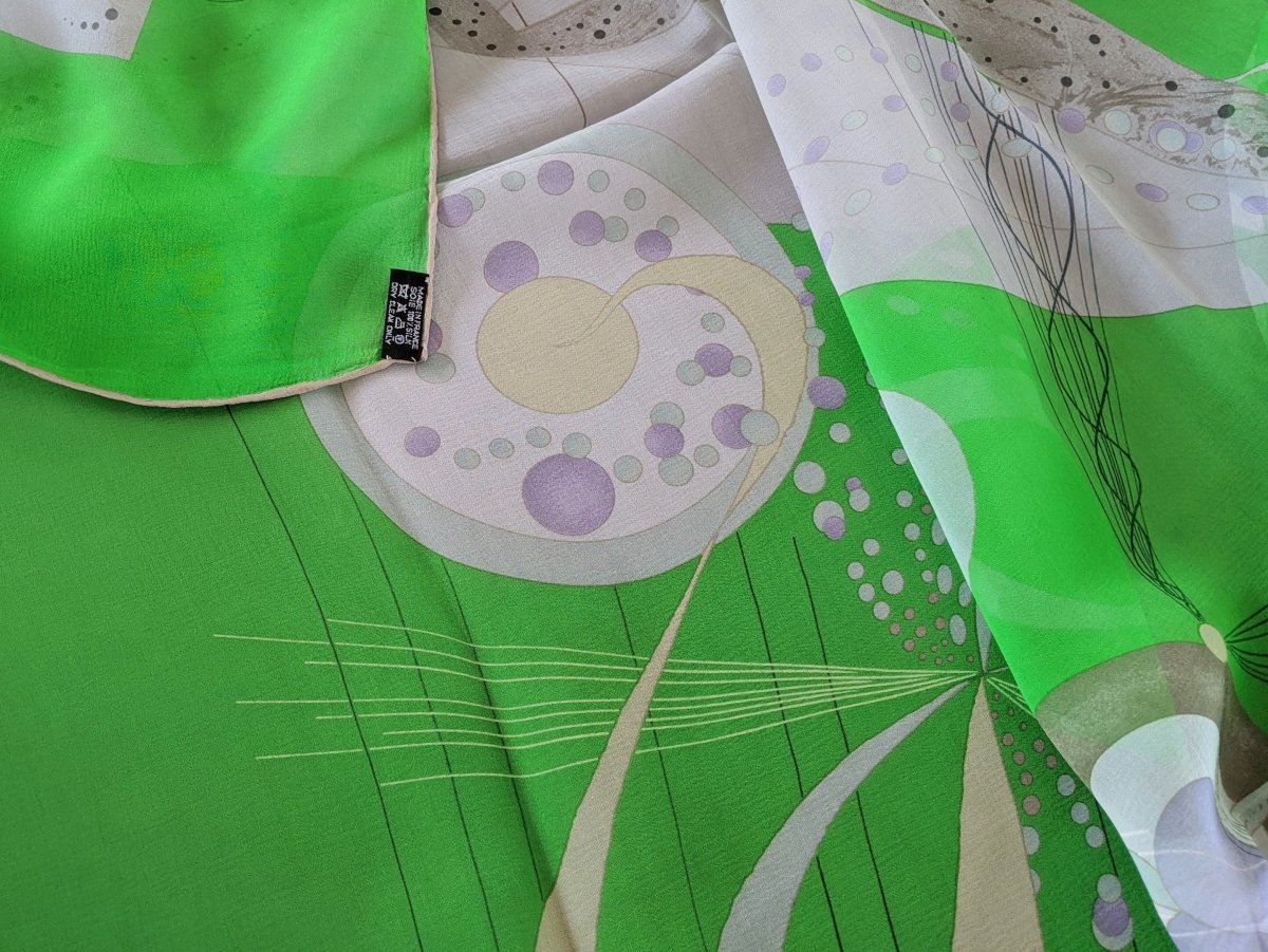 Hermes Vert Vif LA DANSE DU COSMOS by Zoe Pauwels Mousseline Shawl 140, New! - poupishop