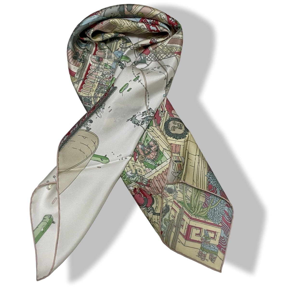 Hermes Vert/Blanc/Rose LA LEGENDE DU CHEVAL A PLUMES by Ugo Gattoni Twill Carre 90cm cm, BNWTIB! - poupishop