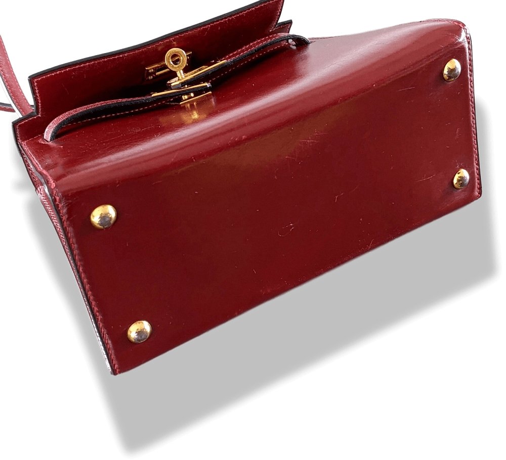 Hermes Vintage 1960-70s Burgundy Box MINI SHOULDER KELLY SELLIER 20 CM Bag Handbag, Rare! - poupishop