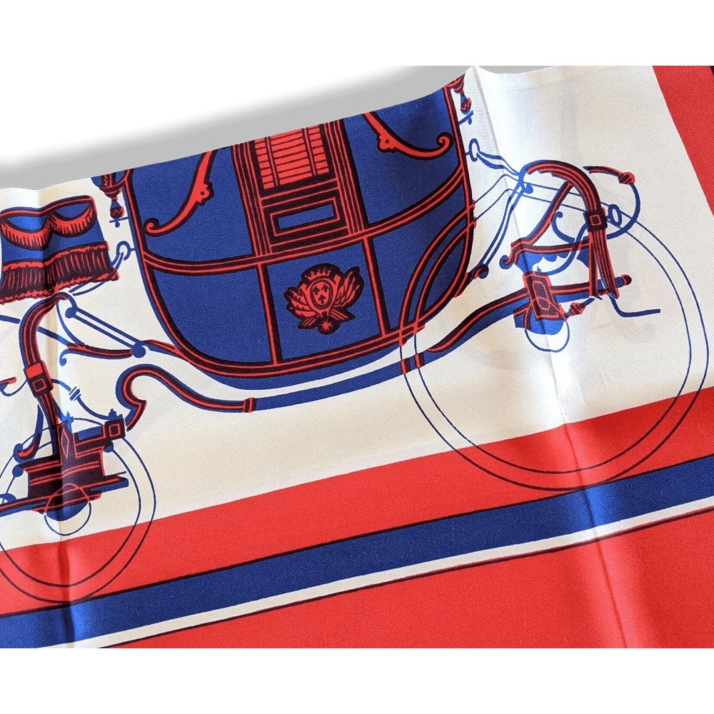 Hermes Vintage 1960-70s Red/White/Blue EX LIBRIS Twill Silk Long Stole Double Face, BNEW with Flaw! - poupishop