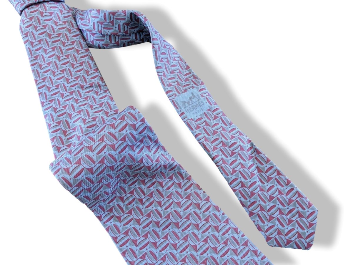 Hermes Vintage 1960s Bleu Gris/Framboise Twill Silk Tie 8,5 CM, 172 FA, Mint! - poupishop