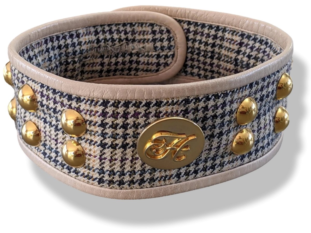 Hermes Vintage 1960s Tartan Cashmere/Calfskin Pets Dog Collar H Medium GHW, Rare! - poupishop