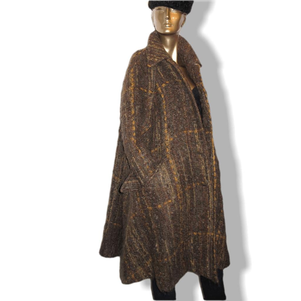Hermes Vintage 1960s Tartan Mohair Wool Long Coat SzM, Rare! - poupishop