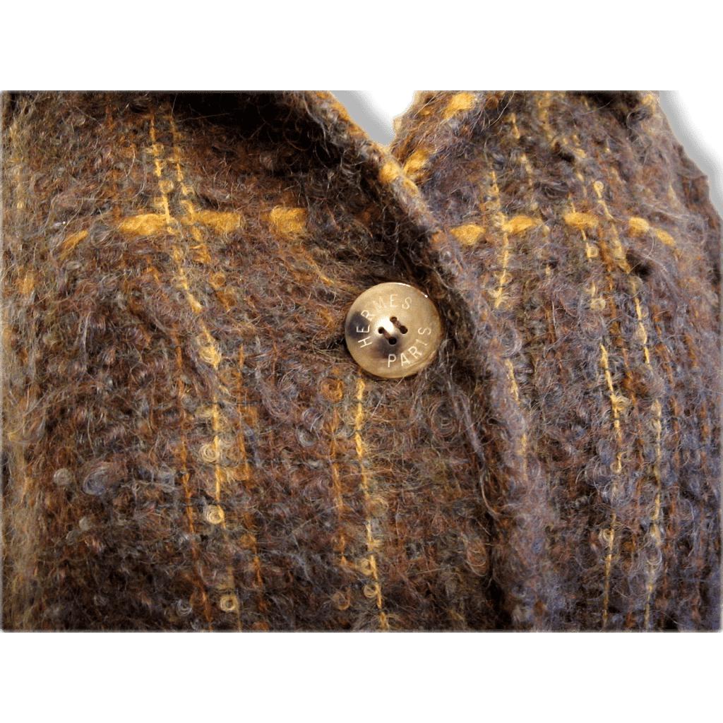 Hermes Vintage 1960s Tartan Mohair Wool Long Coat SzM, Rare! - poupishop