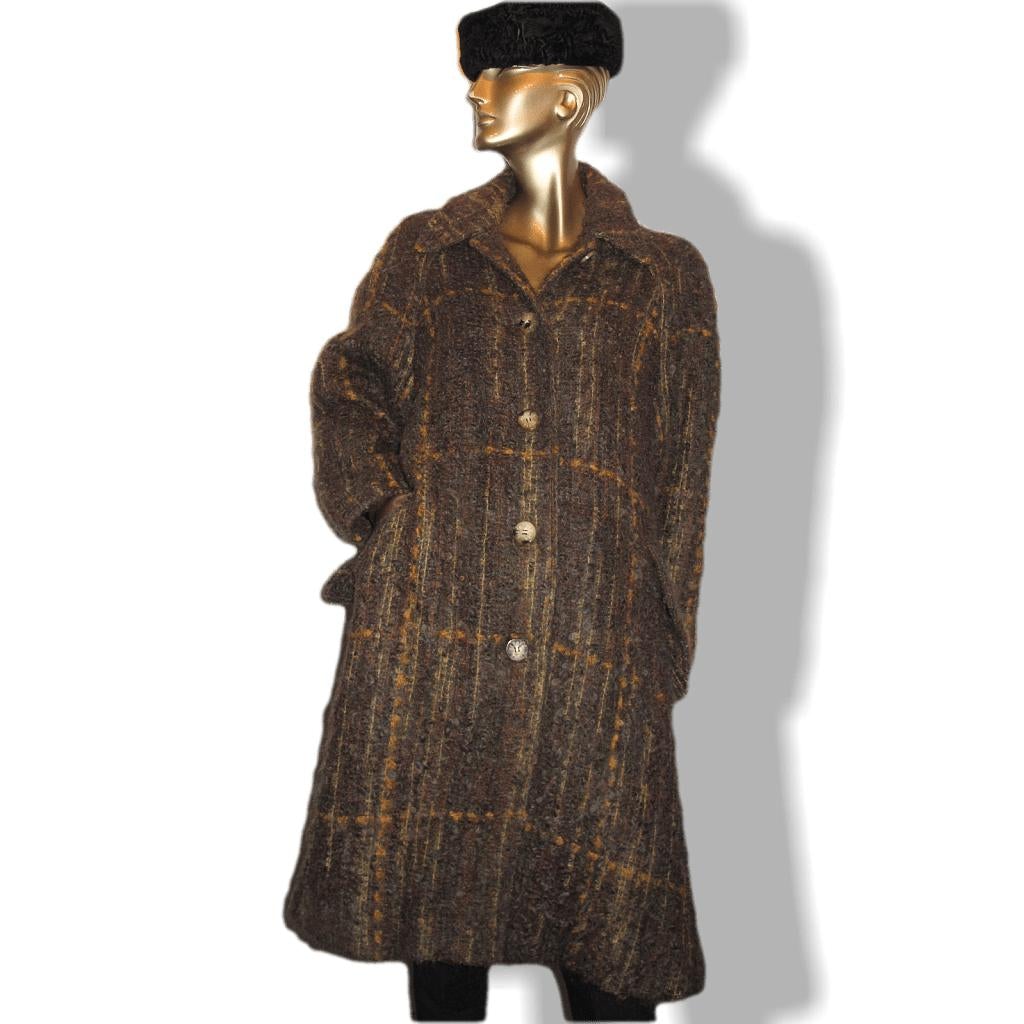 Hermes Vintage 1960s Tartan Mohair Wool Long Coat SzM Rare!