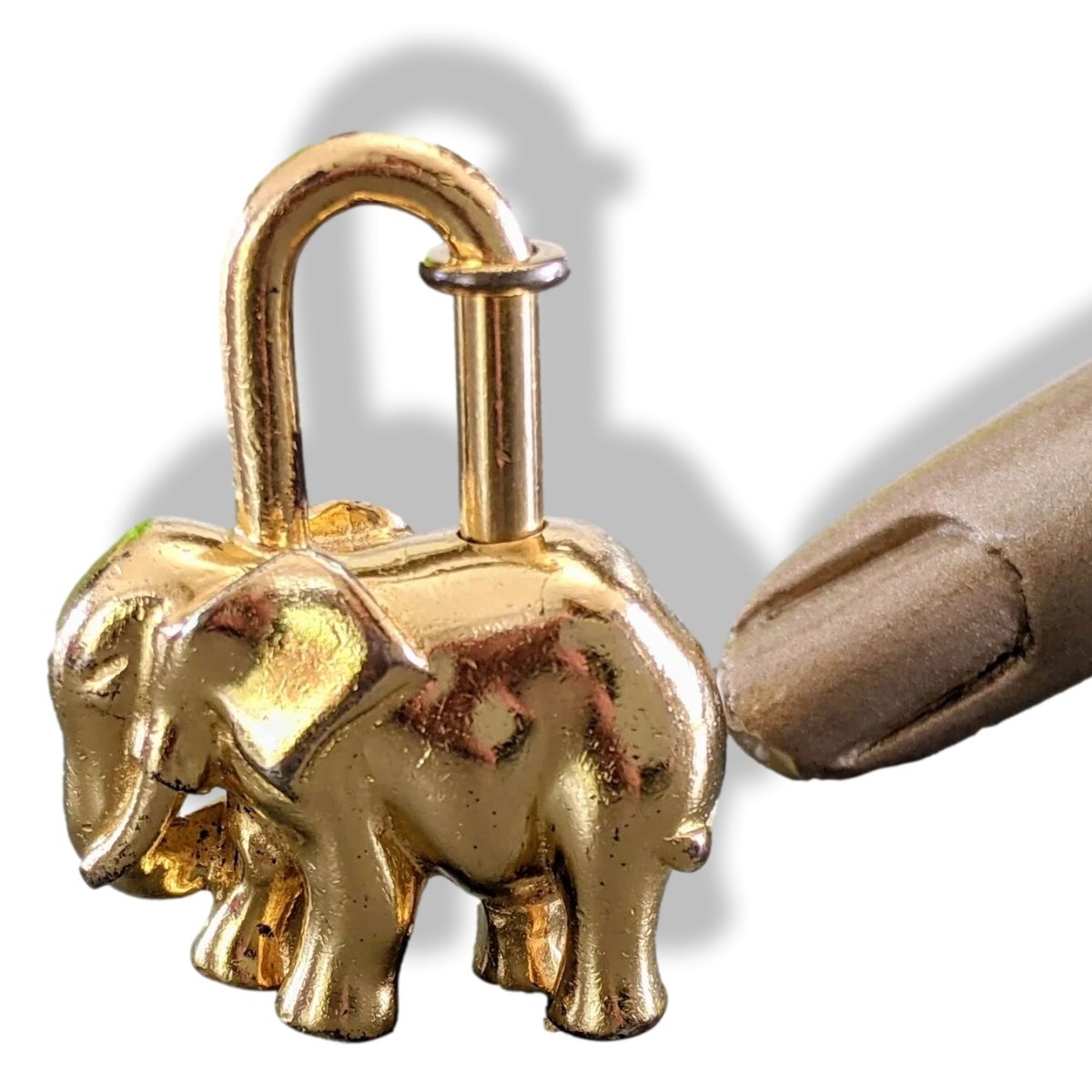 Hermes Vintage 1980s Plated gold ELEPHANT Cadena Padlock Charm GHW, Rare! - poupishop