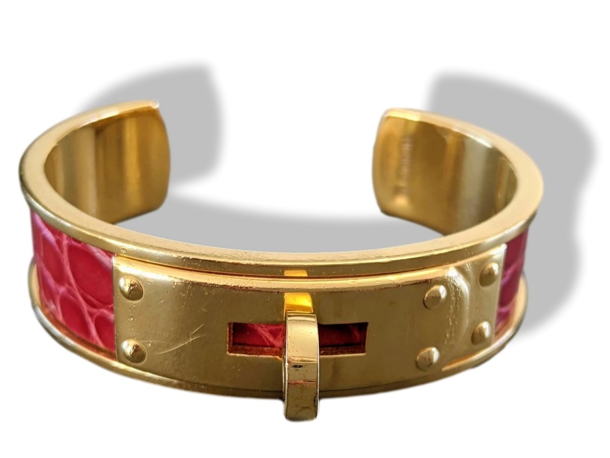 Hermes Vintage 1980s Red Crocodile Cuff Bracelet GHW, Rare! - poupishop