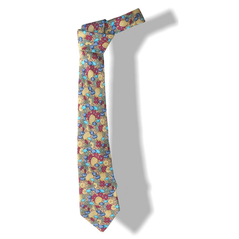 Hermes Vintage 1990cms Coloquintes Printed Set Twill Silk Gavroche & Tie, New! - poupishop