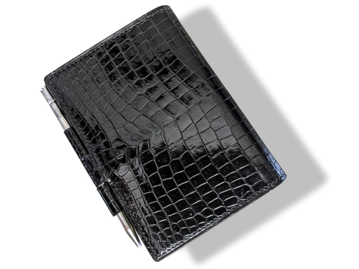 Hermes Vintage 60s Black Crocodile Mini Agenda 1 Pin & Silver Mechanical Pencil, Mint! - poupishop