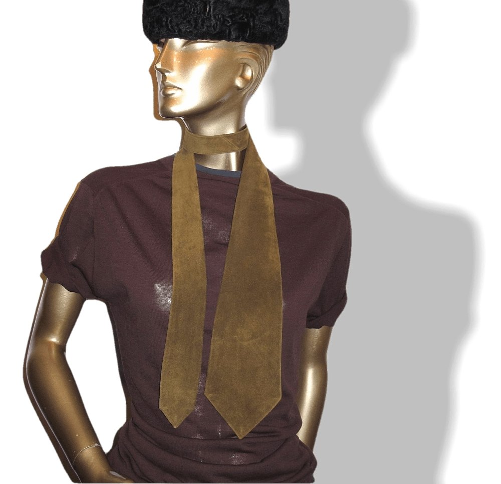 Hermes Vintage 60s Bronze Suede Tie Lined with Satin of Silk 3.94", Rare! - poupishop