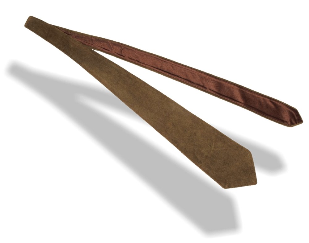 Hermes Vintage 60s Bronze Suede Tie Lined with Satin of Silk 3.94", Rare! - poupishop