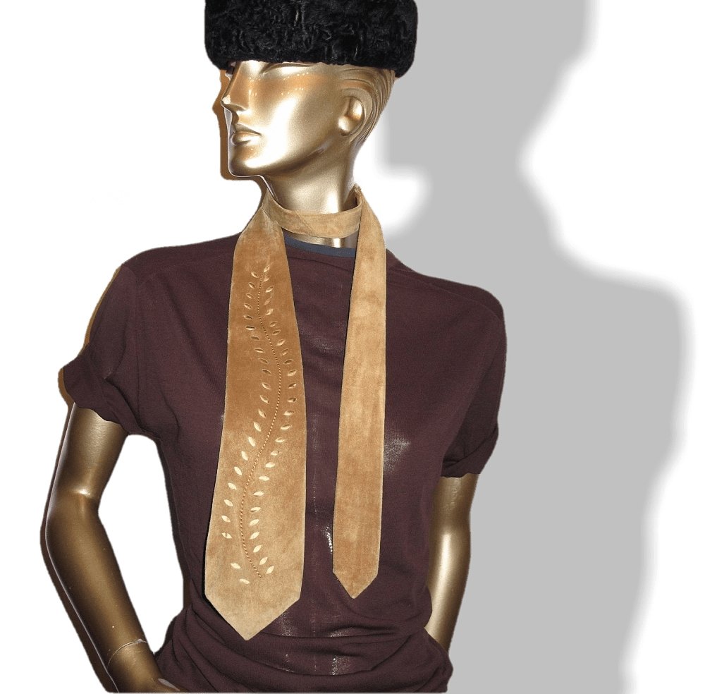 Hermes Vintage 60s Camel Mesh Suede Tie Lined with Satin of Silk, Rare! - poupishop