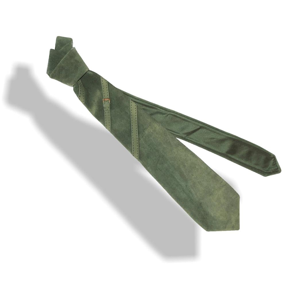 Hermes Vintage 60s Green Suede with Gold Buckle Lined with Satin of Silk Tie, Rare! - poupishop