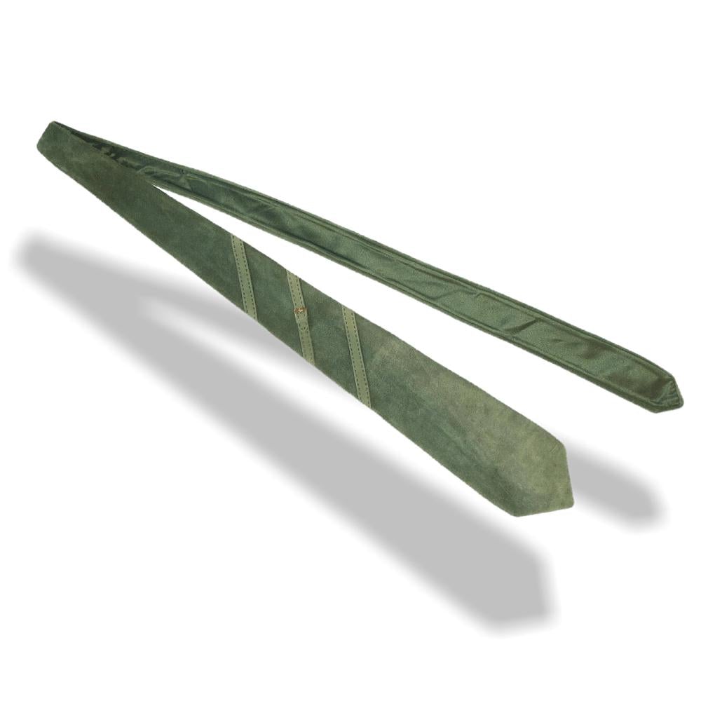 Hermes Vintage 60s Green Suede with Gold Buckle Lined with Satin of Silk Tie, Rare! - poupishop