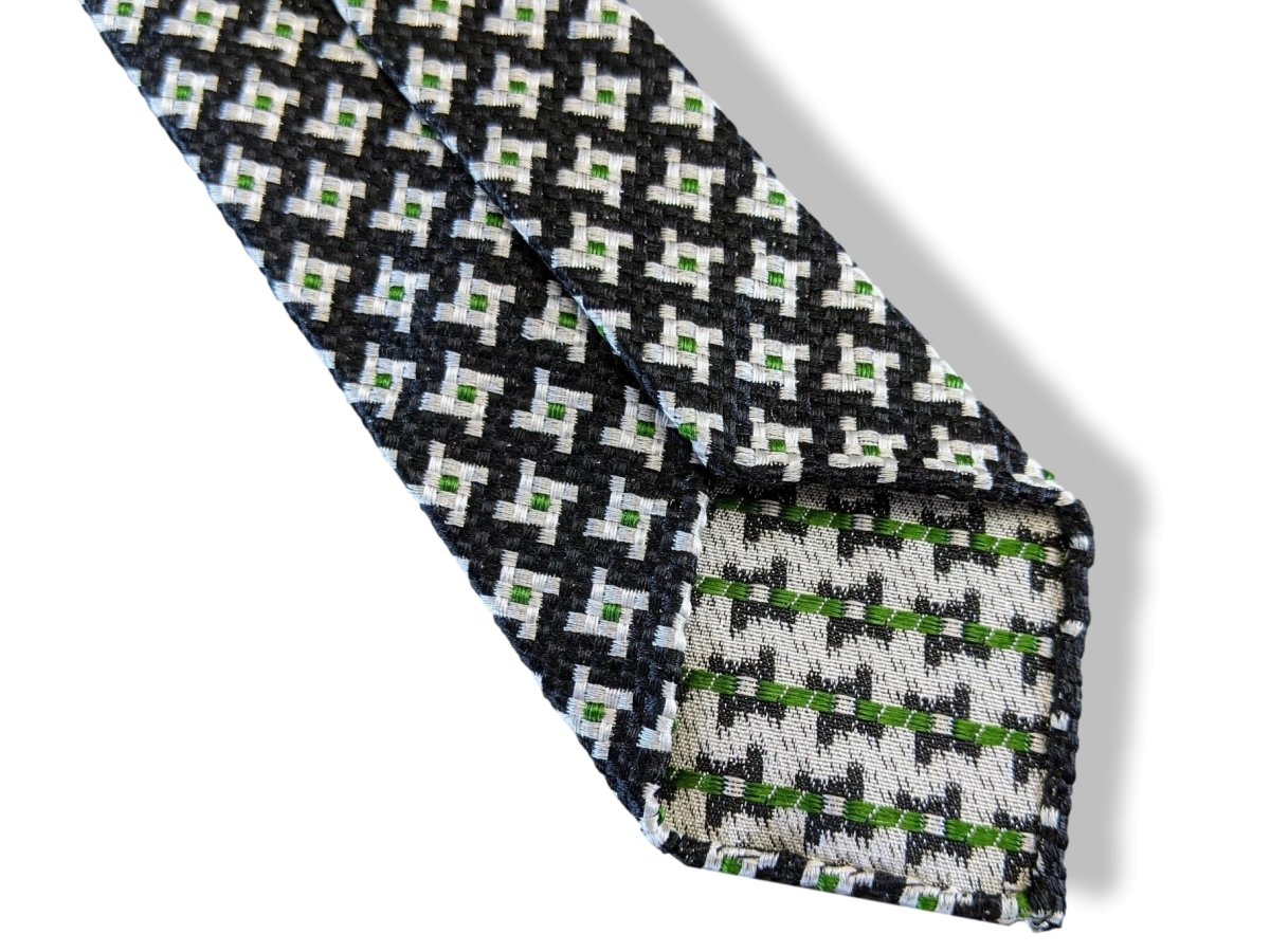 Hermes Vintage 60s Noir/Blanc/Vert Silk Tie Silk 7,5 cm/2.95", Retro look! - poupishop