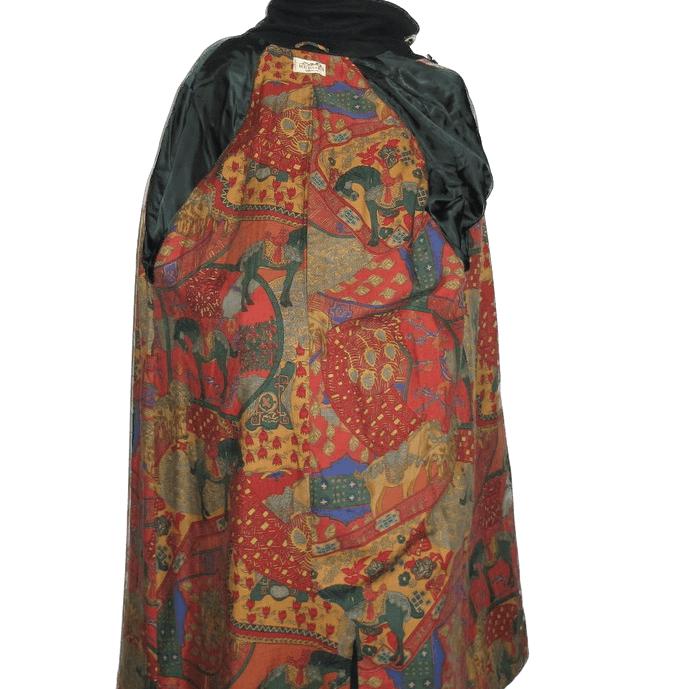Hermes Vintage 90cms Black 100% Cashmere Men Print Coat, Sz52 - poupishop