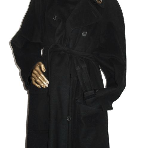 Hermes Vintage 90cms Black 100% Cashmere Men Print Coat, Sz52 - poupishop