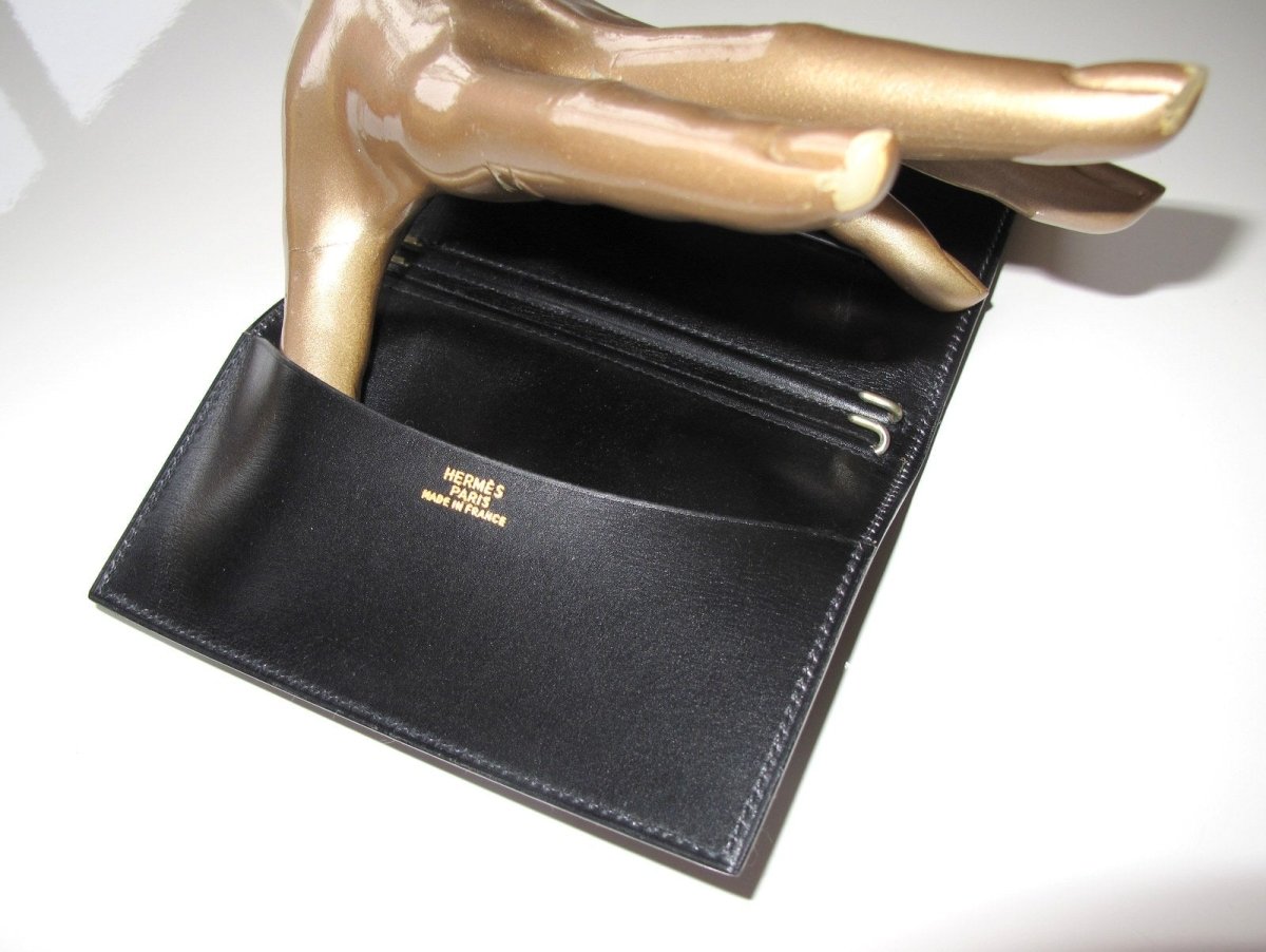 Hermes Vintage Black Box Leather Double Agenda Cover, Rare in Pochette! - poupishop