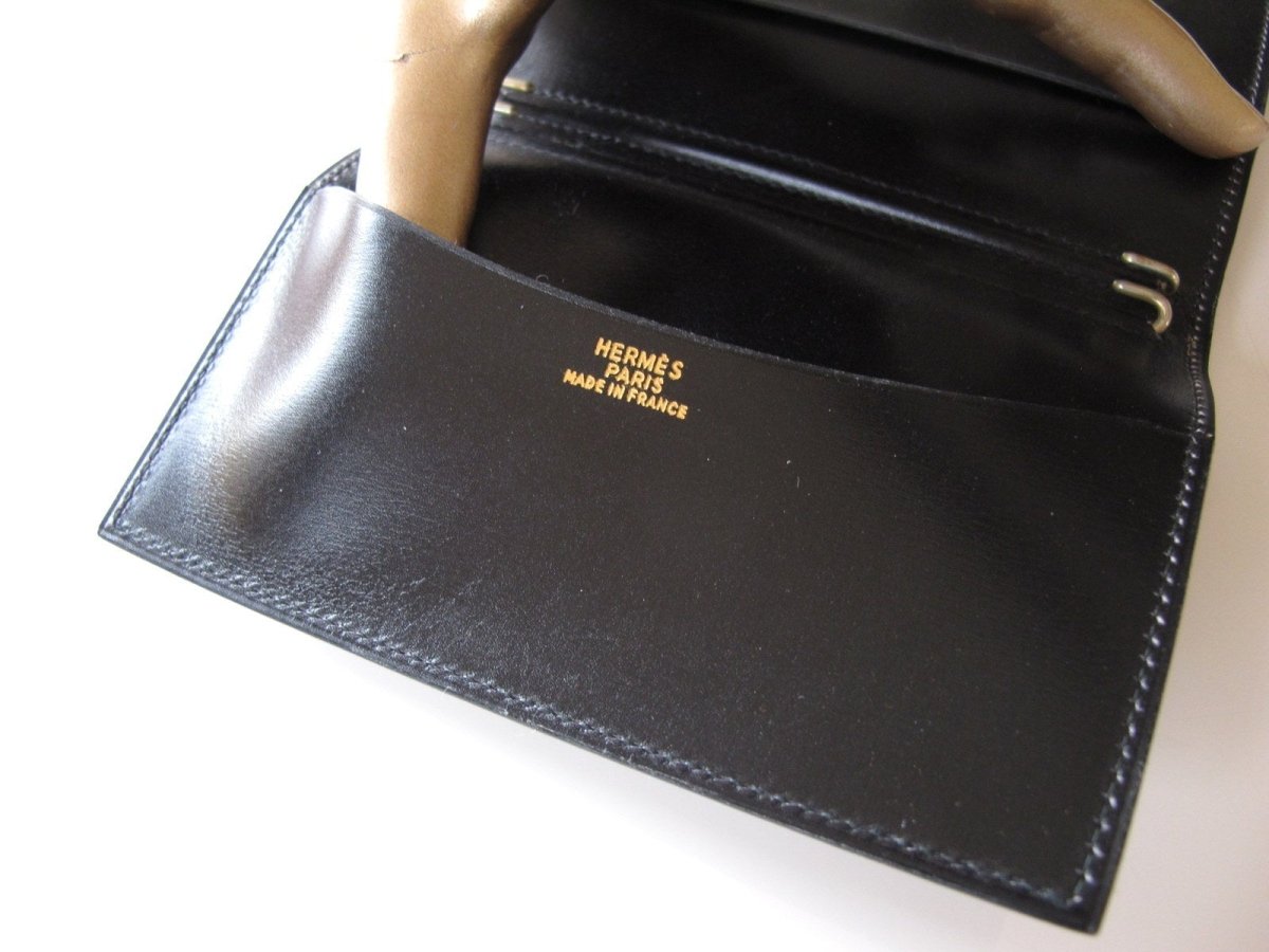 Hermes Vintage Black Box Leather Double Agenda Cover, Rare in Pochette! - poupishop