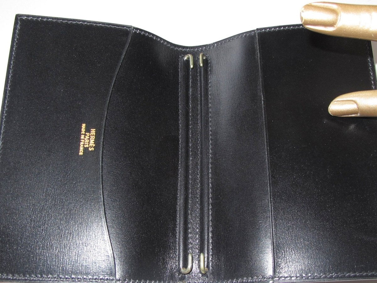 Hermes Vintage Black Box Leather Double Agenda Cover, Rare in Pochette! - poupishop